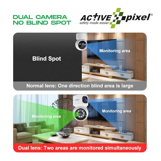 WiFi Wireless Camera Dual-Lens 2K WiFi Security Camera Indoor, 355° Views Pan/Tilt Home CCTV Camera with 2 Way Audio, One-Touch Calling, Smart Person Detection