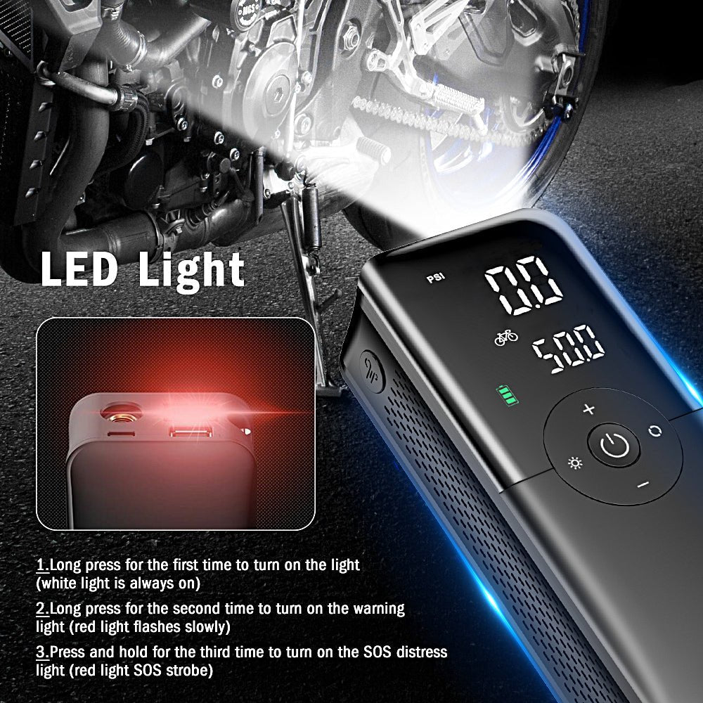 Portable Inflatable Air Pump,Tire Inflator Electric Air Pump, 150 PSI Tyre Pressure Detection with LED Light,Fast Power Bank, Auto Stop Electric Pump for Car, Bike, Ball