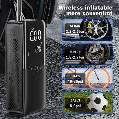 Portable Inflatable Air Pump,Tire Inflator Electric Air Pump, 150 PSI Tyre Pressure Detection with LED Light,Fast Power Bank, Auto Stop Electric Pump for Car, Bike, Ball